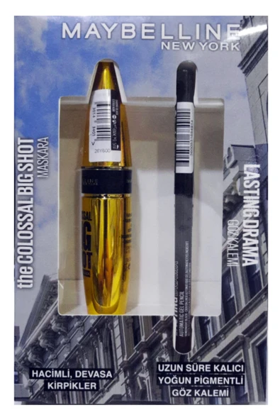 Maybelline Maskara The Colossal Big Shot Daring Black - Ekstra Siyah + Lasting Drama Çevirmeli Jel Uzun Süre Kalıcı Siyah Kalem ürün görseli 1