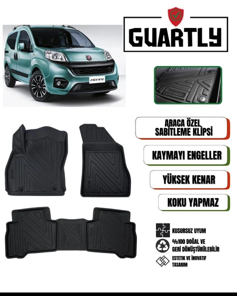 Guartly Fiat Fiorino Dizel 2007-2019 Arası Uyumlu Araca Özel Premium 4d Havuzlu Paspas Takımı ürün görseli 1