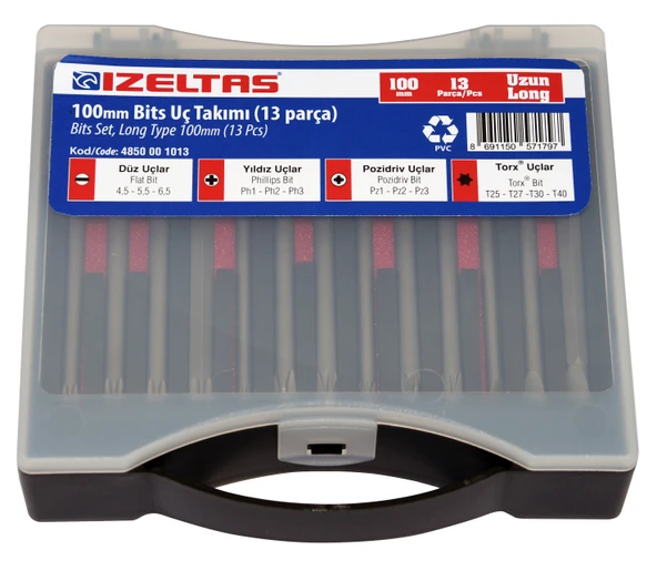 İzeltaş 100mm Uzun Bits Uç Takımı (13 Parça) ürün görseli 1