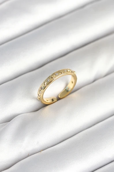 Pirinç Gold Renk Zirkon Taşlı Kadın Yüzük TJ-BYK3903 ürün görseli 1