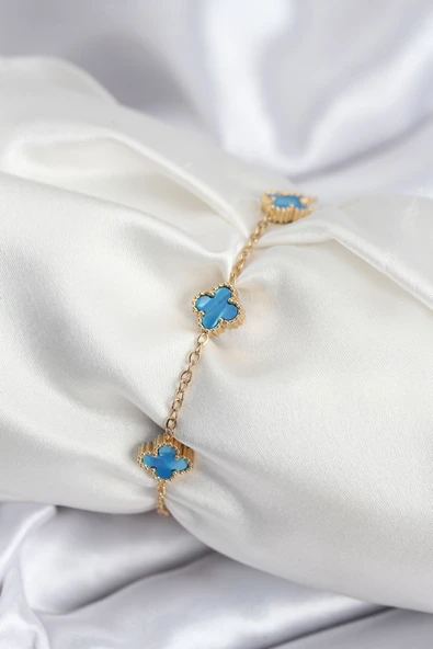 316L Çelik Gold Renk Buz Mavisi Baby Boy Yonca Kadın Bileklik TJ-BB7948 ürün görseli 1
