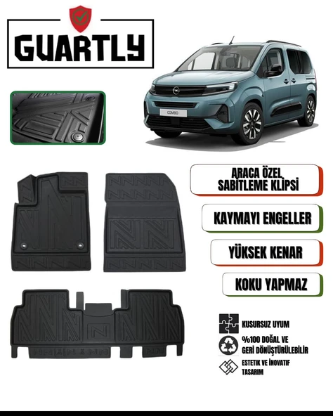 Guartly Opel Combo 2019 ve Sonrası Uyumlu Araca Özel 4d Premium Havuzlu Paspas Takımı ürün görseli 1