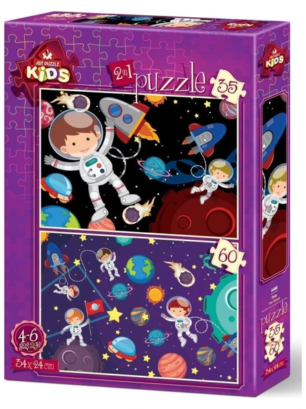 Art Puzzle Kids Astronot Çocuklar Uzayda 30+60 Parça 2'li Puzzle - 4495 ürün görseli 1