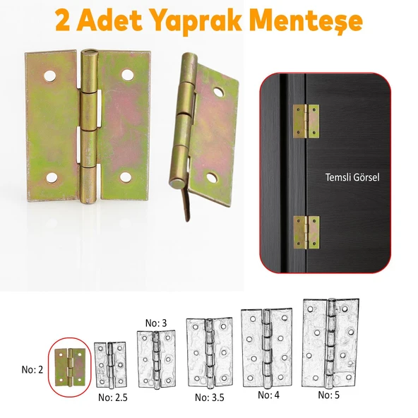 2 Adet Yaprak Menteşe Prinç Sarı No:2 Mobilya Pencere Kapı Duşakabin Dolap Menteşesi İki Kanatlı ürün görseli 1