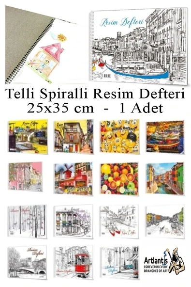 Telli Resim Defteri 15 Yaprak 25x35 cm 1 Adet Artlantis Spiralli Orta Boy Telli Resim Defteri Karton Kapak 110 gr Okul ürün görseli 1