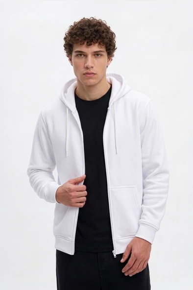Erkek Fermuarlı Kapüşonlu Cepli İçi Polarlı Sweatshirt ürün görseli 1