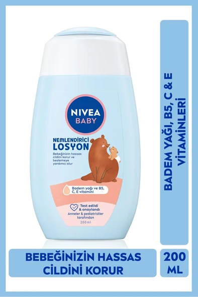 Nivea Baby Bebek Nemlendirici Losyon 200ml, 24 Saat Etkili Bakım ve Koruma, Hassas Cilt, Aloe Vera ürün görseli 1