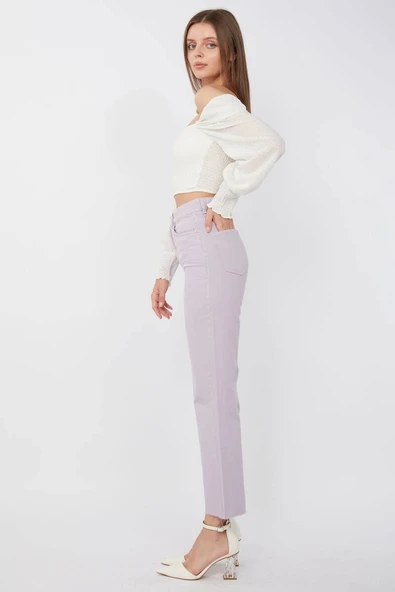 Kadın Basic Paçası Kesik Jean Pantolon Lila - Resim 3
