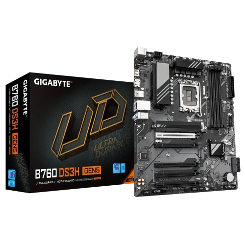 GIGABYTE B760 DS3H GEN5, 4xDDR5, 2xM.2, DP, HDMI, Type-C, 13-14.Nesil, LGA1700 Soket, Anakart ürün görseli 1