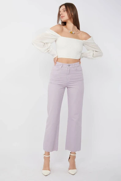 Kadın Basic Paçası Kesik Jean Pantolon Lila - Resim 2