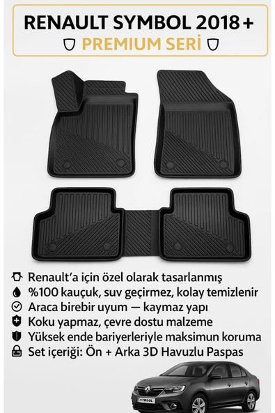 Black Gold Renault Symbol 2018+ Uyumlu 3D Oto Paspas Premium ürün görseli 1