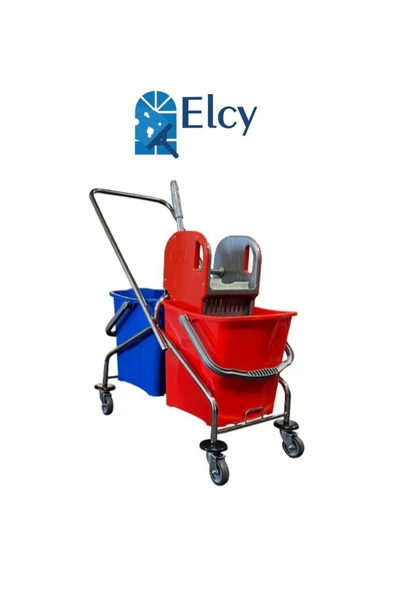 ELCY Çift Kovalı Krom Temizlik Arabası Paspas Arabası ( A KALİTE PLASTİK PRESLİ ) ürün görseli 1