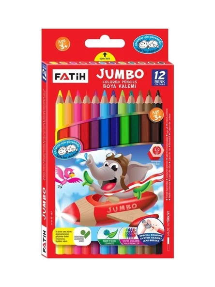 Fatih Kuru Boya Kalemi Jumbo Tam Boy 12 Renk ürün görseli 1