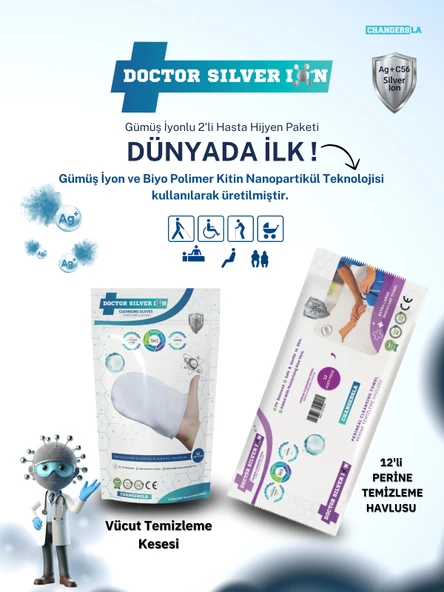 Gümüş İyonlu 2'li Hasta Hijyen Vücut Temizleme Kesesi ve 12'li Perine Islak Mendili Temizlik Seti ürün görseli 1