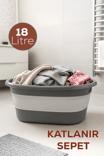 Porsima L-00959-2 Akordiyon Katlanır Sepet Katlanabilir Çamaşır Sepeti Orta Boy Katlanır Çamaşır Sepeti 18LT ürün görseli 1