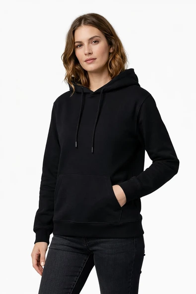 Kadın Kapüşonlu Cepli Sweatshirt - Resim 4