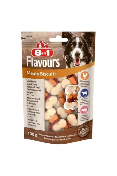 8IN1 Flavours Meaty Biscuits Kıtır Köpek Ödülü 100gr ürün görseli 1