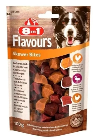 8IN1Flavours Skewer Bites Kuşbaşı Dilimli Çiğneme Köpek Ödülü 100gr ürün görseli 1