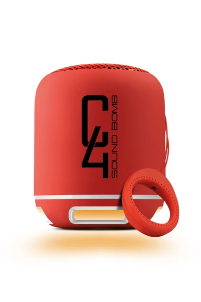 Powewray C4 Kırmızı Taşınabilir Bluetooth Hoparlör Ses Bombası Sese Duyarlı Led Işık ürün görseli 1