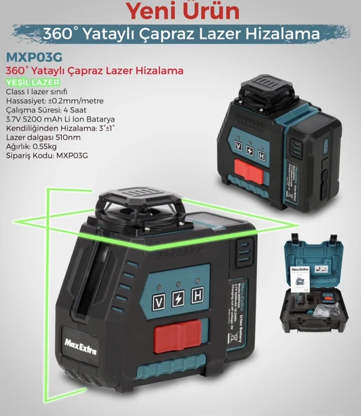 Max Extra MXP03G 360° Yataylı Çapraz Lazer Hizalama ürün görseli 1