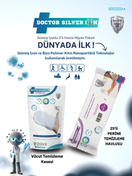 Gümüş İyonlu Hasta Hijyen Seti , 10’lu Vücut Temizleme Kesesi (1 PAKET) + 25’li Perine Islak Mendil ürün görseli 1