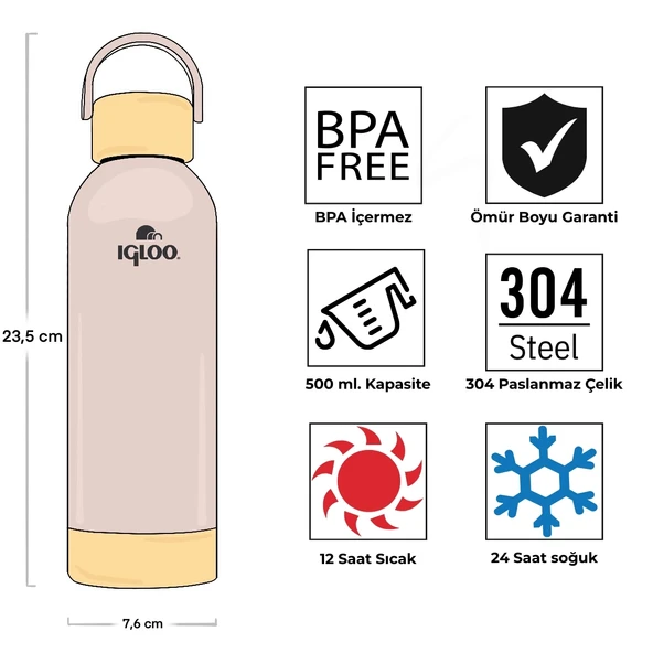 Igloo Hydrate Pro Termos 500ml-BEJ - Resim 4