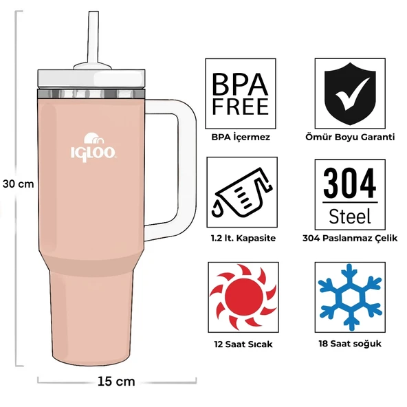 Igloo Stadler Thermo-Mug 1.2 Litre-SOMON BEYAZ - Resim 4