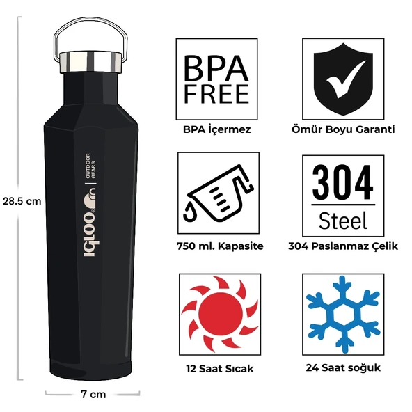 Igloo Pentagon Termos 750ml-SİYAH - Resim 5