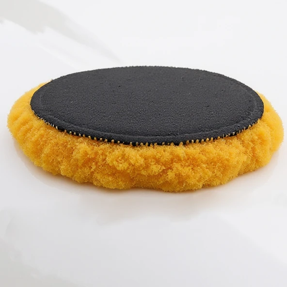 Sarı Renk (1 Adet) Orta Sert Koyun Kuzu Postu Pedi Ø 125 mm Pasta Cila Polisaj Cırt Tabanlı Yün ürün görseli 1
