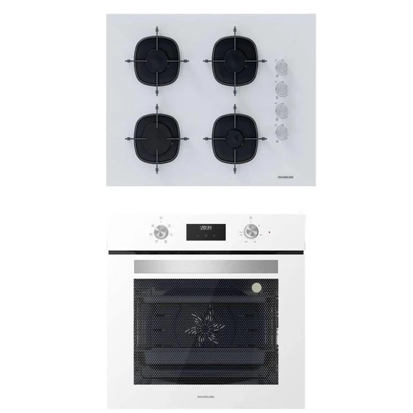 Silverline 2'li İkili Beyaz cam Ankastre Set CS5665W01 65CM Ocak -BO6502W02 Turbo Fırın ürün görseli 1