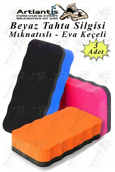 Mıknatıslı Yazı Tahta Silgisi Eva 3 Adet Beyaz Yazı Tahtası Silgisi Manyetik Kaliteli Keçe Uçlu Eva Okul Sınıf Ofis Kuru ürün görseli 1