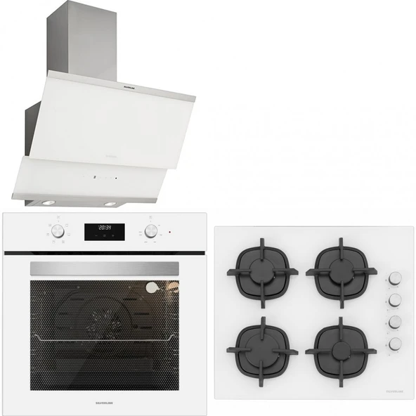 Silverline BO6502W02 - CS5343W01 - 3420 Classy 60 Beyaz Cam Ankastre Set ürün görseli 1