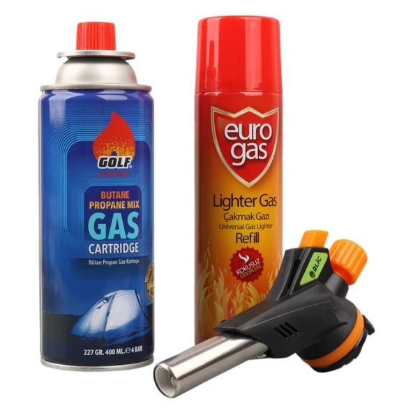 MAHZEN PROFESYONEL 3'LÜ PÜRMÜZ BAŞLIĞI SETİ (BUTAN PROPAN GAZ KARTUŞU 400ML ÇAKMAK + ÇAKMAK GAZI 270ML) ürün görseli 1