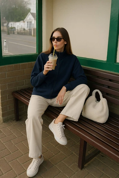 Kadın Fermuarlı İçi Polarlı Sweatshirt ürün görseli 1