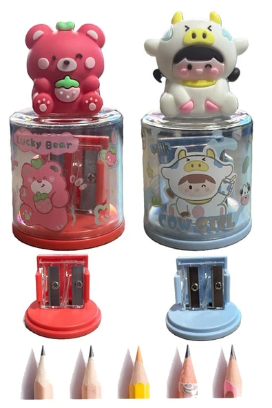 Mini Figürlü Sevimli 2 li Kalem Traş 2 Adet Hazneli Kalemtıraş Çift Bıçaklı Kalem Açacağı Figürlü NO1 Jumbo ve Standart ürün görseli 1