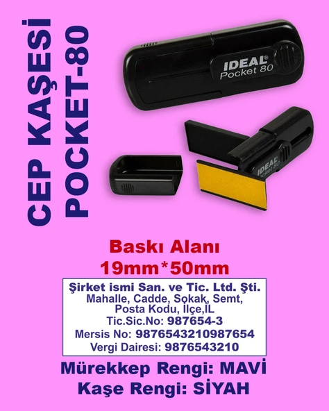 Şirket/Firma Cep Kaşesi Pocket-80 (50mmx19mm) Mavi Keçeli Siyah Kaşe ürün görseli 1