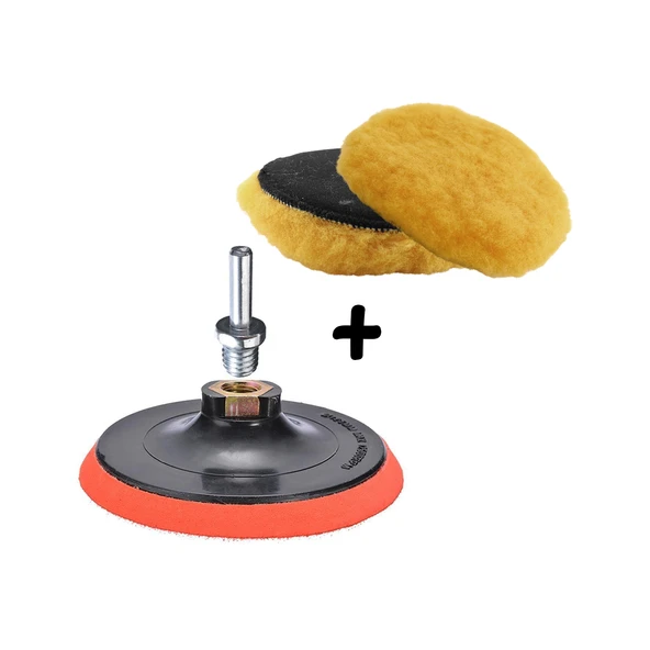 Sarı Renk (3'lü Set) Orta Sert Koyun Kuzu Postu Pedi Ø 125 mm Pasta Cila Polisaj Cırt Taban + M14 ürün görseli 1