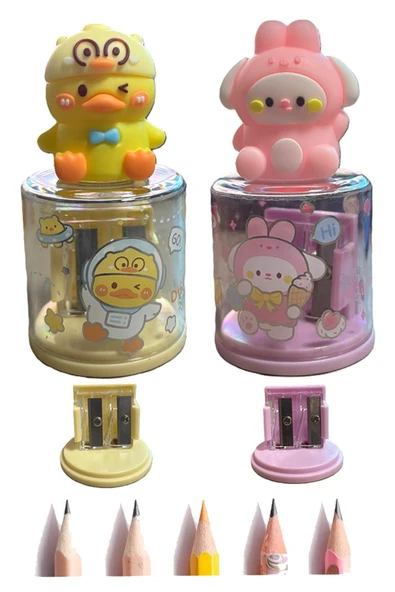 Mini Figürlü Sevimli 2 li Kalem Traş 2 Adet Hazneli Kalemtıraş Çift Bıçaklı Kalem Açacağı Figürlü No2 Jumbo ve Standart ürün görseli 1