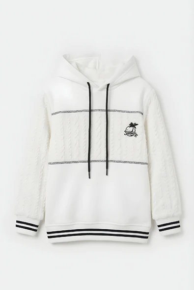 Kız Çocuk 3 İplik Kapüşonlu Desen Garni Detaylı Sweatshirt 12333 ürün görseli 1
