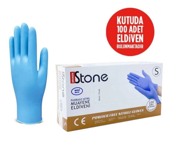Stone Nitril Pudrasız Mavi Muayene Eldiveni 100' lü Paket Small - Resim 2