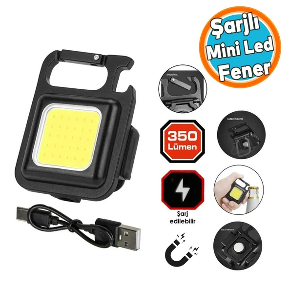 Mini Led El Feneri Anahtarlık Tipi Mıknatıslı Taşınabilir Kamp Lambası Şişe Açacağı 350 Lümen 2 Watt ürün görseli 1