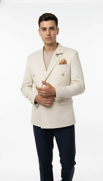 Erkek  Suet Blazer Ceket – Şık Düğmeli Takım Elbise Üstü Slim Fit Model ürün görseli 1