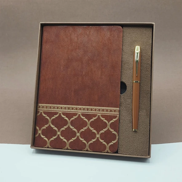 Öğretmenler Günü Hediyesi Kutulu Deri Defter Kalem Seti ürün görseli 1