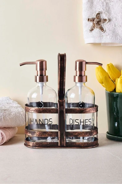 Perotti 18052 Rame Metal Standlı 2Li Sıvı Sabunluk 500Ml ürün görseli 1