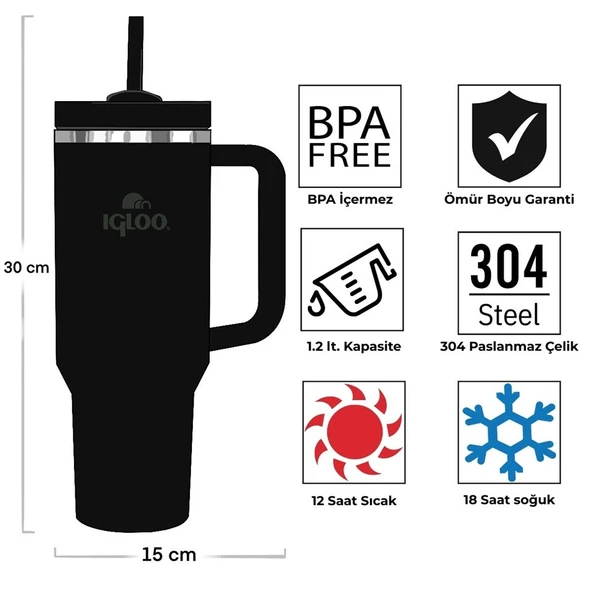 Igloo Stadler Thermo-Mug 1.2 Litre-SİYAH - Resim 4