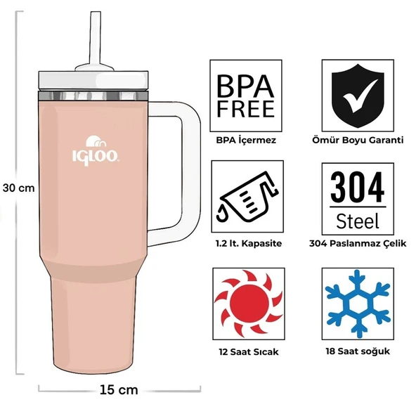 Igloo Stadler Thermo-Mug 1.2 Litre-SOMON BEYAZ - Resim 4
