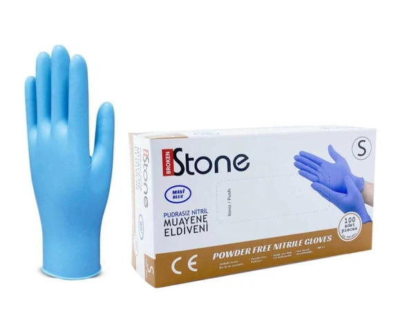 Stone Nitril Pudrasız Mavi Muayene Eldiveni 100' lü Paket Small ürün görseli 1