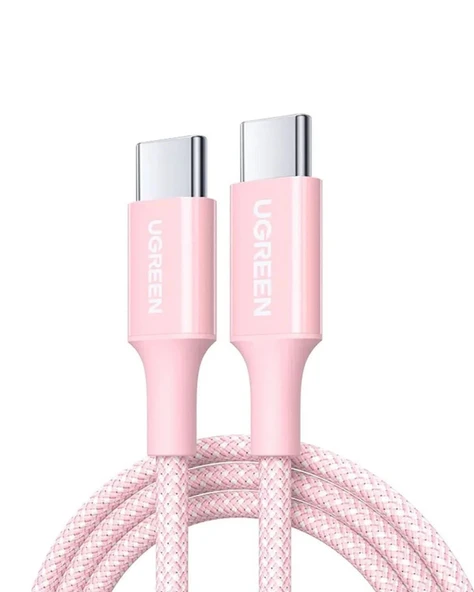 UGREEN USB-C 100W 5A QC PD Örgülü Hızlı Şarj Kablosu, 1 Metre, Pembe, 65251 ürün görseli 1
