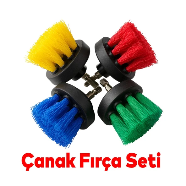 Çanak Tip Renkli Matkap Uyumlu Çok Amaçlı Temizlik 4'lü Fırça Seti  Araç, Banyo, Derz, Jant, Fayans ürün görseli 1