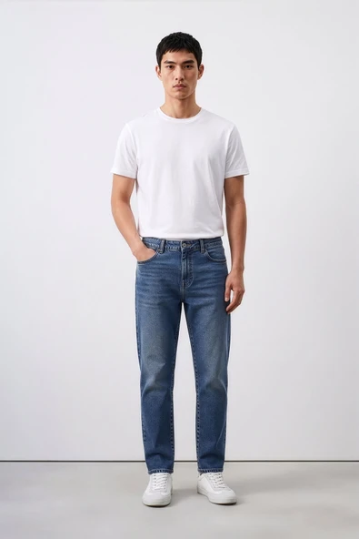 Erkek Straight Fit Düz Kesim Mavi Jean Panolon ürün görseli 1